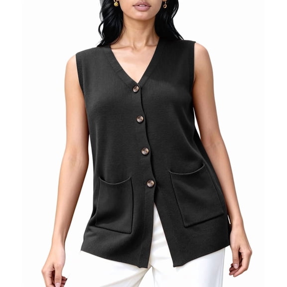 Sweater Vest Women Casual V Neck Button Down Sleeveless Knit Cardigan Vest Tank Tops Streetwear