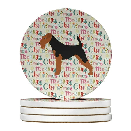 

Airedale Terrier Merry Christmas Large Sandstone Coasters Pack of 4 4 in x 4 in