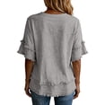 thumbnail image 4 of Stralyhd Cotton Linen Tops for Women 3/4 Sleeve Tops Casual V Neck Shirt Raw Edge Fashion Business Blouses 2026 Summer Outfits Purple L, 4 of 6