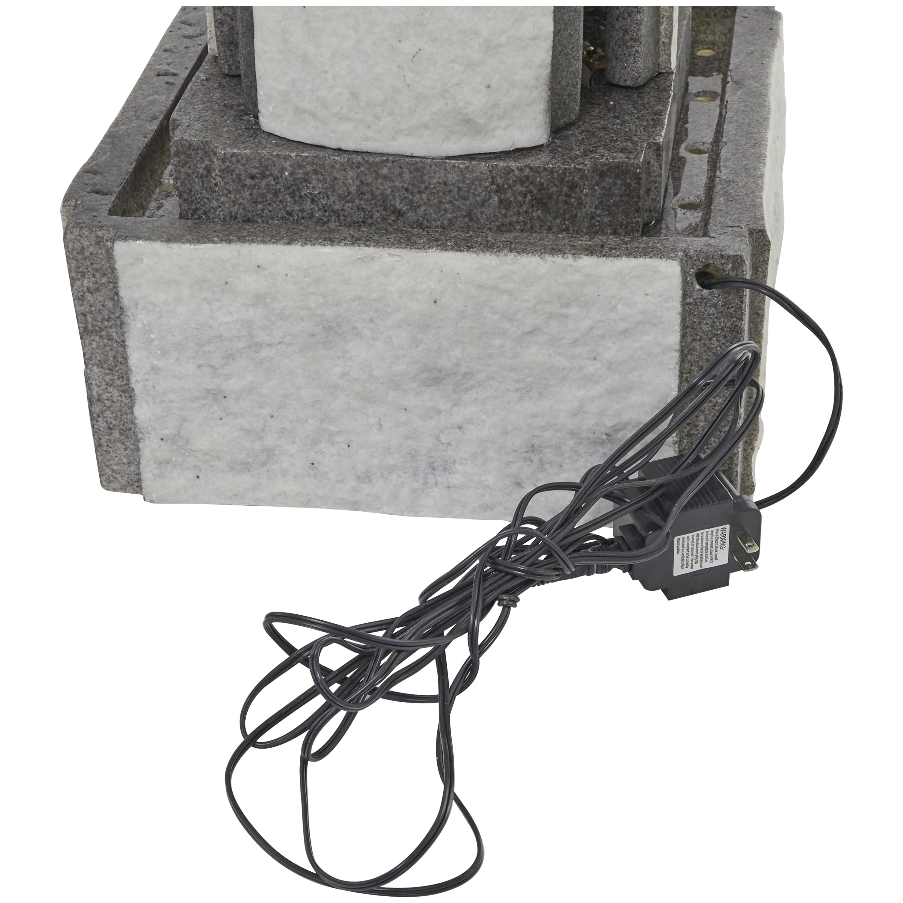 DecMode Light Gray Geometric 2 Tier Fountain Indoor Outdoor Decor with LED Light