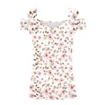 thumbnail image 4 of Zwiiyzr Women's T-Shirt Square Neck Cold Shoulder Printed Floral Short Sleeve Blouse Pink (L), 4 of 7