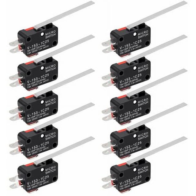 Paquete de 10 microinterruptores de límite de palanca articulada SPDT 1NO 1NC, interruptor de palanca larga, microinterruptores momentáneos de 3 pines para Arduino longziming
