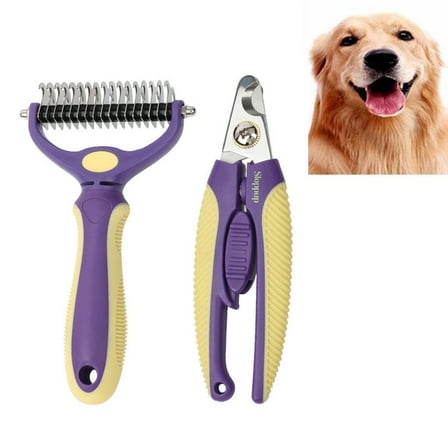 Dog Comb Brush for Shedding, Deshedding Dog Brush, Undercoat Rake for Dogs, Dematting Comb for Cats, Dematting Tool for Dogs Cats with Nail Clipper