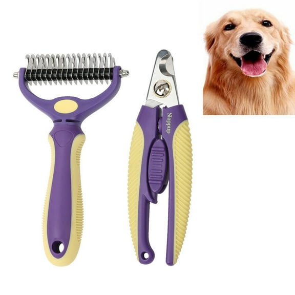 Dog Comb Brush for Shedding, Deshedding Dog Brush, Undercoat Rake for Dogs, Dematting Comb for Cats, Dematting Tool for Dogs Cats with Nail Clipper