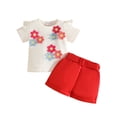 thumbnail image 3 of Girls Summer Outfits 2 Piece Floral Print Crew Neck Ruffles Short Sleeve T Shirt And Shorts Daily Wear Girls' Clothing Sets Red 6 Months-9 Months, 3 of 9