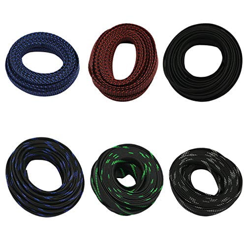 30ft PET Expandable Braided Sleeving Flexo Wire Cable Sleeve 3/5, Red&Black