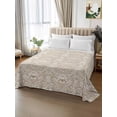 thumbnail image 2 of Beige Damask Full Size Flat Sheet, Wrinkleproof & Fadeproof Cooling Flat Bed Sheet Only, Vintage Country Scroll Floral Patterned Breathable Soft Bedding Top Sheets 81 x 96 Inches, 2 of 8
