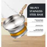 Koch Systeme CS Stainless Steel Frying Pan Set, 8, 9.5, 11 Stainless Steel Pans with Removable Handle, Tri-Ply Steel Base, Frying Pan Set 4PCS, Induction Compatible Skillets