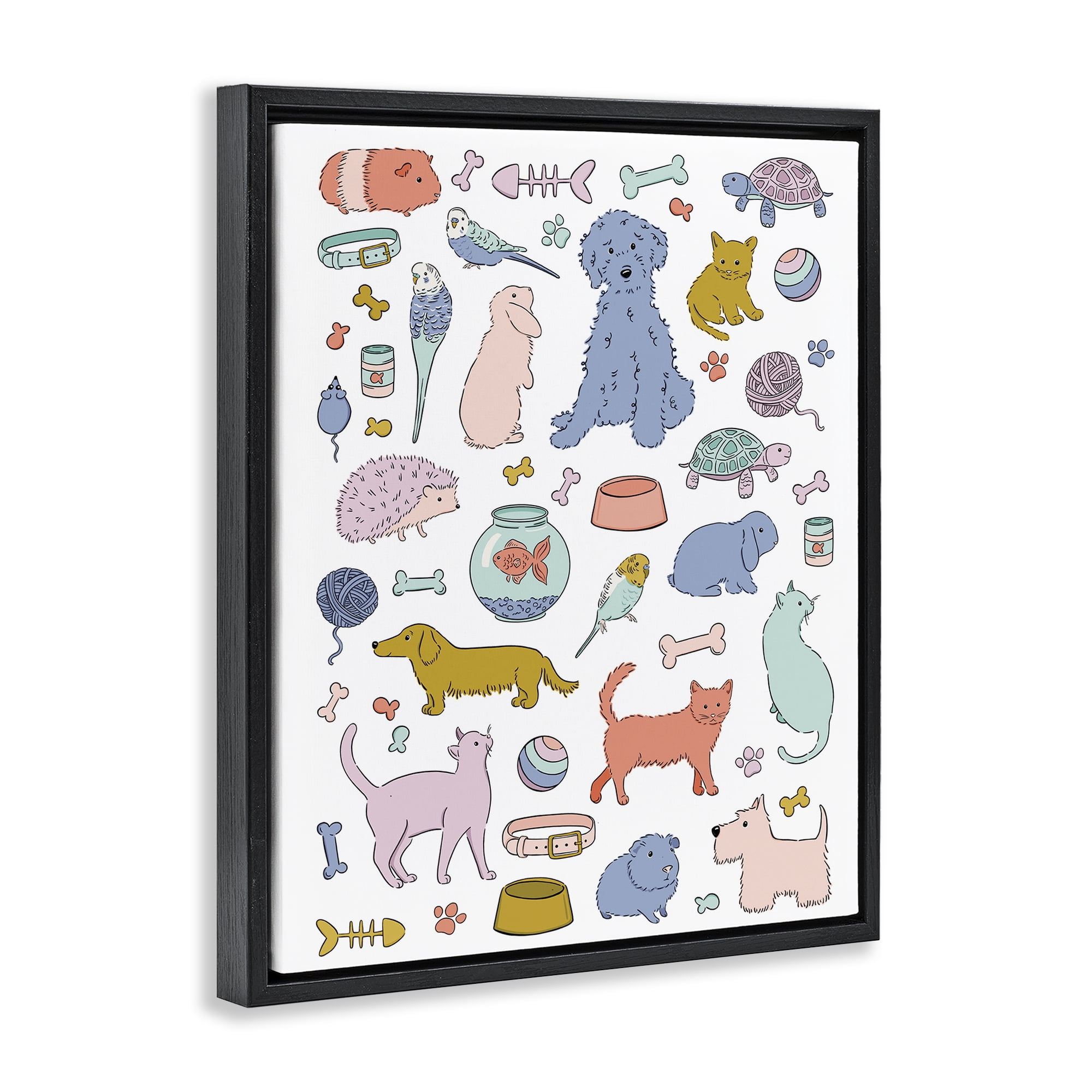 Stupell Industries Pet Shop Menagerie Black Framed Floater Canvas Wall Art, design by Bethany Sandoval