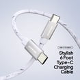 thumbnail image 2 of Powertek Marble 6ft USB-C to USB-C Cable, White/Silver, 60W Fast Charging, Silicone Marble Design, Steady Data Transfer, 2 of 5