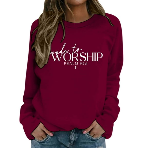 Arlun Made to Worship Sweatshirts Womens Christian Psalm Bible Verse Printed Graphic Pullover Tops Relaxed Fit Soft Comfortable Religious Faith Hoodless Sweatshirts Gifts XL