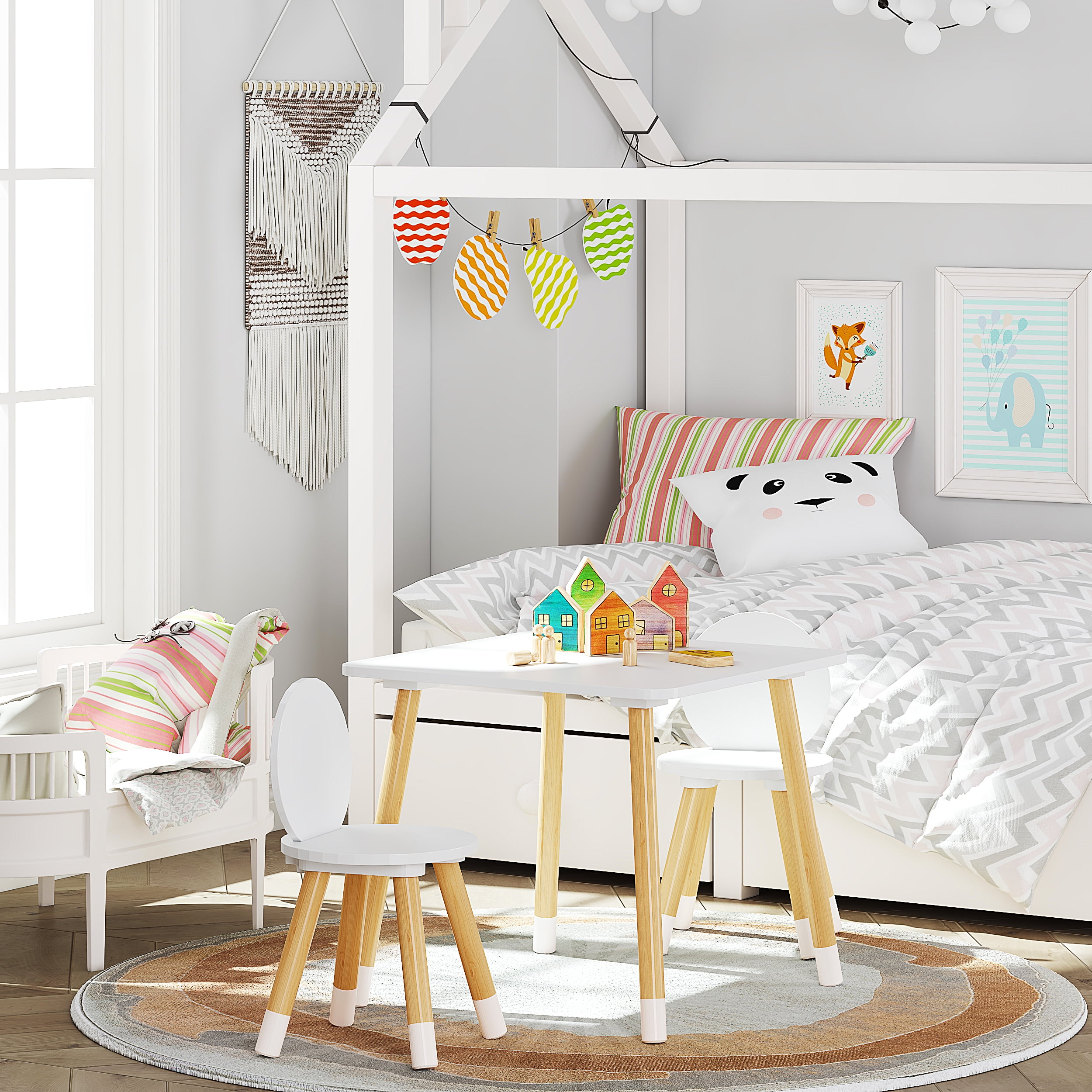 STAROUS 2-in-1 Kids Table with 2 Chairs Set, White