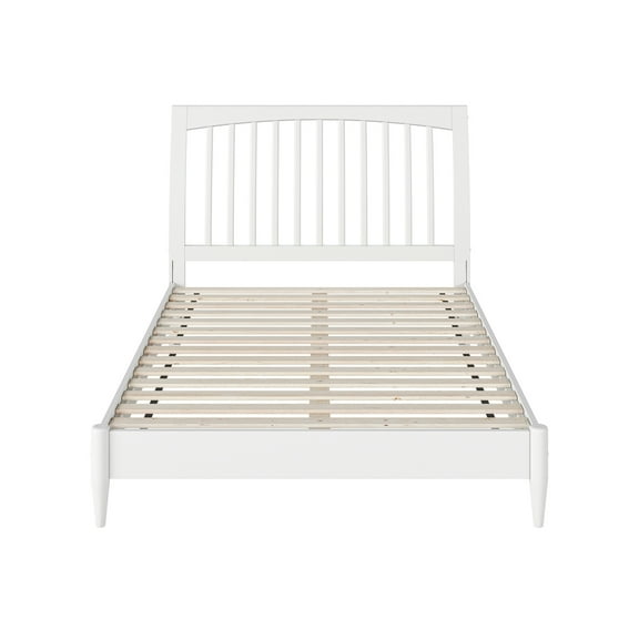 Modern Platform Bed - Solid Wood Sleigh Bed with USB Charging - Low Profile Bed Frame for Bedroom - White Finish