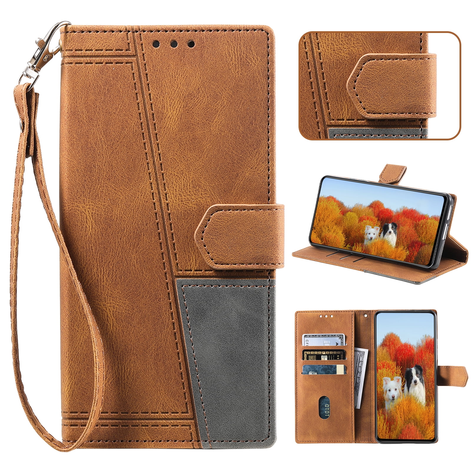 Wallet Case for Samsung Galaxy S10, Premium PU Leather Magnetic Flip Folio Kickstand Case with RFID Blocking Credit Card Slots,Magnetic Clasp Shockproof Case with Detachable Wrist Strap,Brown