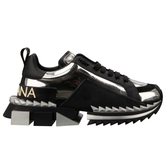 Dolce & Gabbana DG Logo Chaussures en Cuir SUPER KING Argent Noir