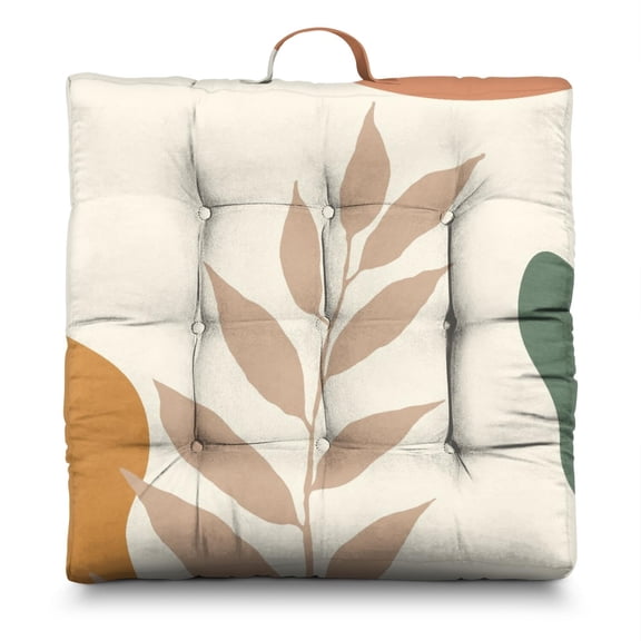 Floral Meditation Pillow 22x22 Inch Square Boho Chic Cushion, Vintage Aesthetic, Plush for Tatami & Lounge Seating