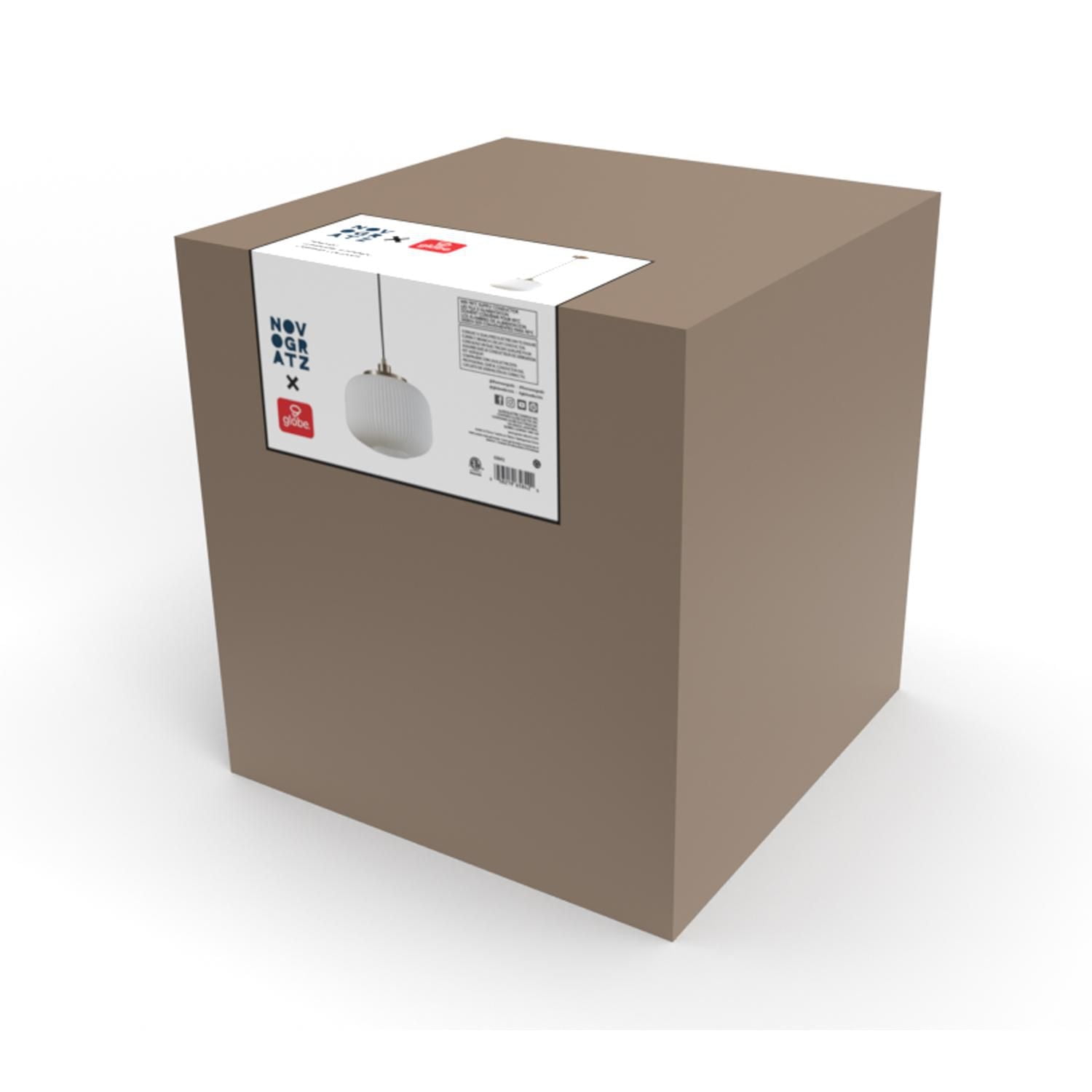 Novogratz x Globe Lily 1-Light Pendant Lighting, Matte Brass, Frosted Ribbed Glass Shade