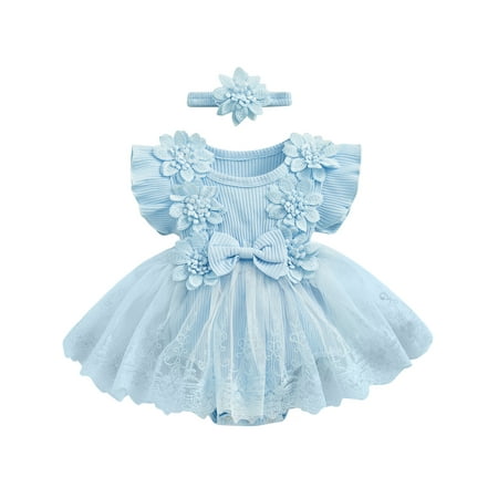 

Fullvigor Baby Girls Romper Dress Ruffle Long Sleeve Ribbed Knit Overall Tulle Skirt Hem