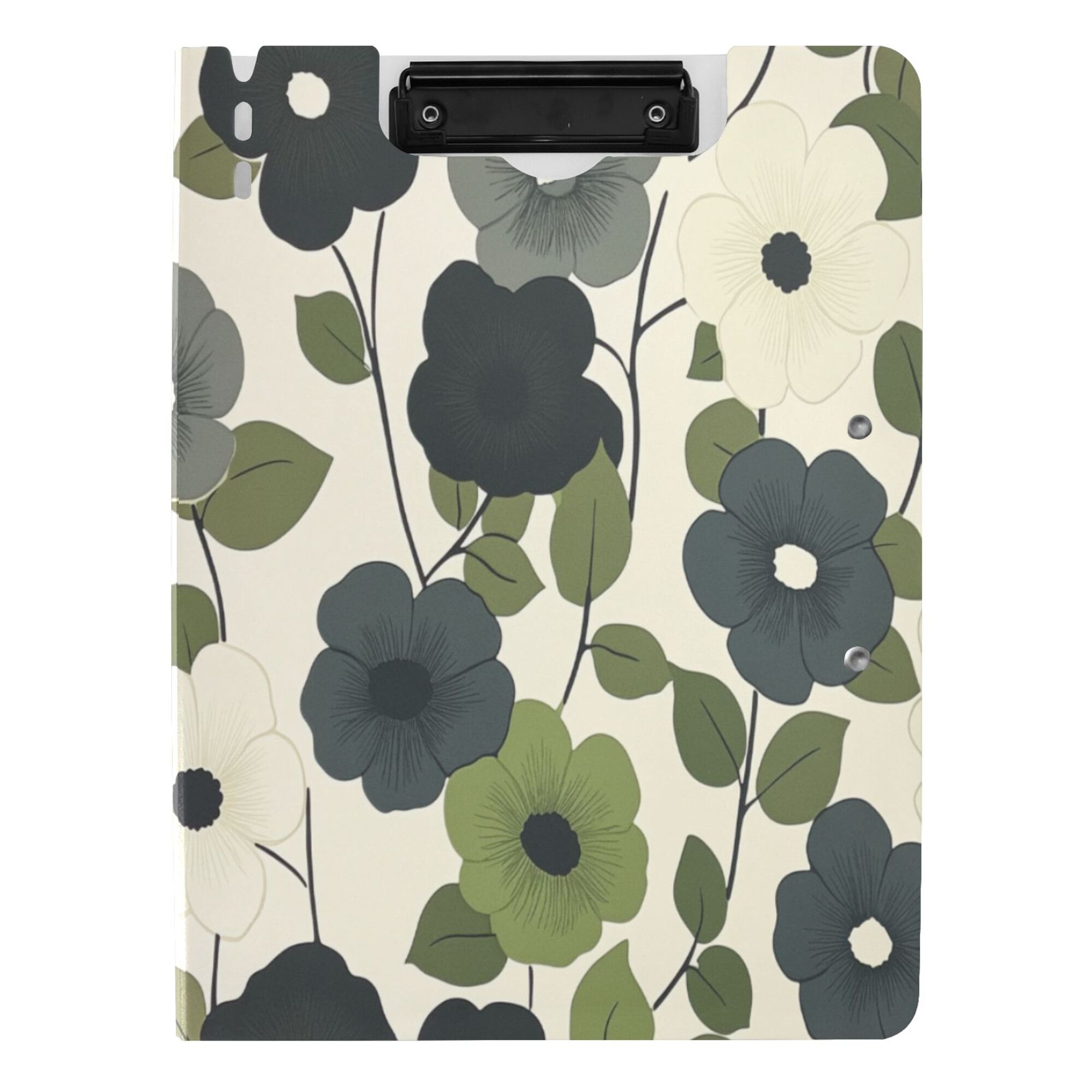 FORMRS A4 Clipboard Folder with Pen Holder Horizontal Foldable School Office Binder, Navy Flower