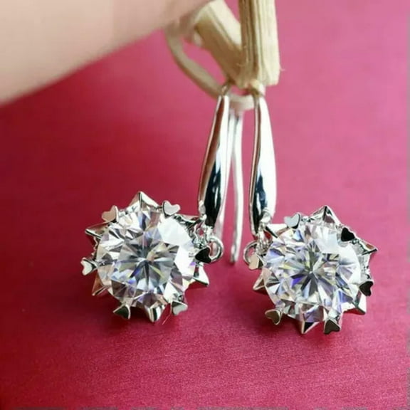 Women Pretty 925 Silver Drop Earring Cubic Zircon Engagement Party Gifts A Pair