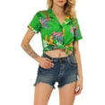 thumbnail image 1 of CAMISAS DE MUJER INSPIRADAS CHIC Hawaianas de Manga Corta Tropical Floral con Botones S Verde Pasto, 1 of 7