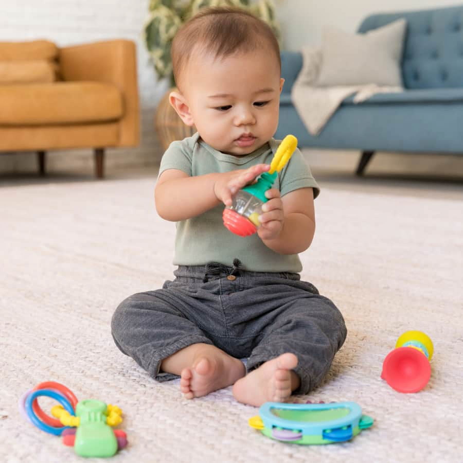 Infantino Baby's 1st Play Music Teether and Rattle Set, Multicolor Baby Toys 6-12 Months, 4 Count