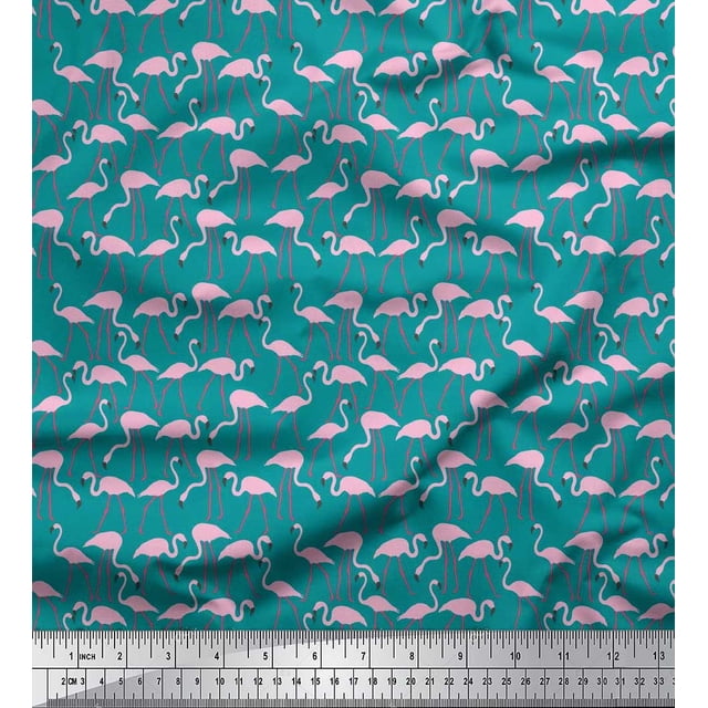 Soimoi Velvet Fabric Flamingo Bird Decor Fabric Printed Yard 58 Inch Wide