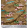 thumbnail image 1 of Soimoi Brown Rayon Crepe Fabric Palm Tree, & Flamingo Bird Print Sewing Fabric Yard 46 Inch Wide, 1 of 3