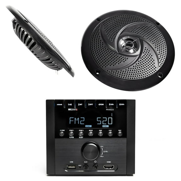 MB Quart RVM2.0 2-Zone RV Receiver Bluetooth Radio Stereo 2) 6.5" Black Speakers