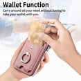 thumbnail image 5 of Compatible with iPhone 13 Pro Max Card Slot Back Case, 360 Degree Rotatable Ring Stand Plating Button PU Leather Support Magnetic Car Mount Phone Case Cover for iPhone 13 Pro Max, Pink, 5 of 13