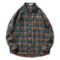 thumbnail image 1 of XDZJLR Men Shirts Spring And Autumn Vintage Loose Large Size Long Sleeved Pointed Plaid Jacket Shirts for Men, 1 of 4