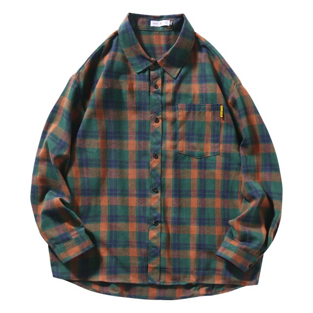 XDZJLR Men Shirts Spring And Autumn Vintage Loose Large Size Long Sleeved Pointed Plaid Jacket Shirts for Men