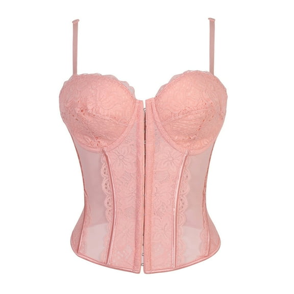 BJUTIR Corset Tops For Women Lace Bustier Mesh Double Strap Corset Bustier Tank Top Shapewear Party Crop Top Pink