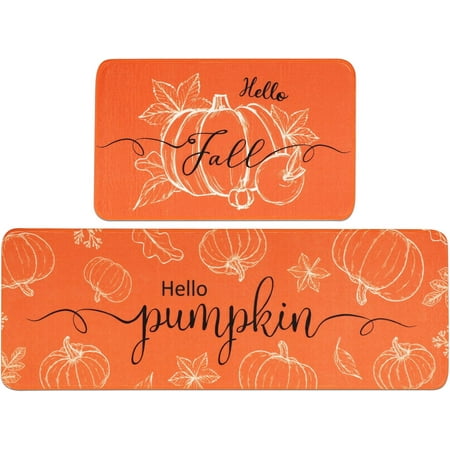 

Pumpkin Harvest Themed Kitchen Mats Set of 2 Thanksgiving Fall Pumpkin Themed Kitchen Rug Water-Absorbing Kitchen Carpet Maple Leaf Washable Rugs for Fall Holiday Party Home Decor