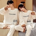 thumbnail image 2 of Pijama de pareja de vellón coral para hombre y mujer, otoño e invierno, con dibujos animados, forro polar, franela gruesa y cálida, traje de manga larga para el hogar, 2 of 6