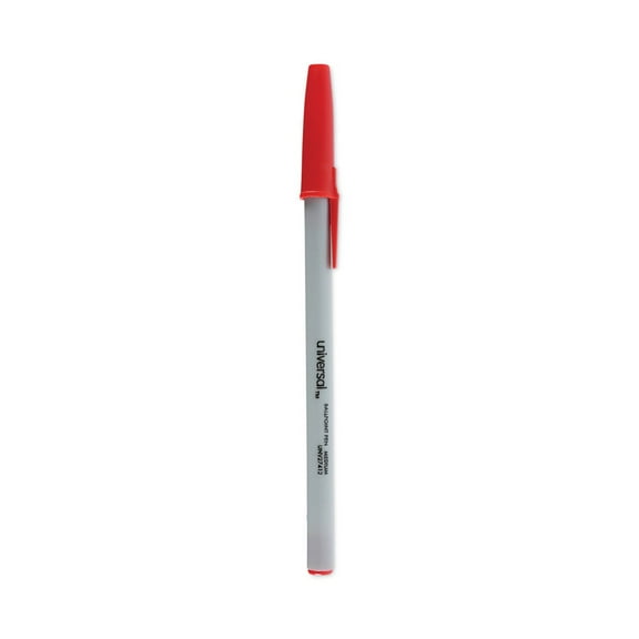 Universal UNV27412 Medium 1 mm Stick Ballpoint Pen - Red Ink, Gray/Red Barrel (1 Dozen)