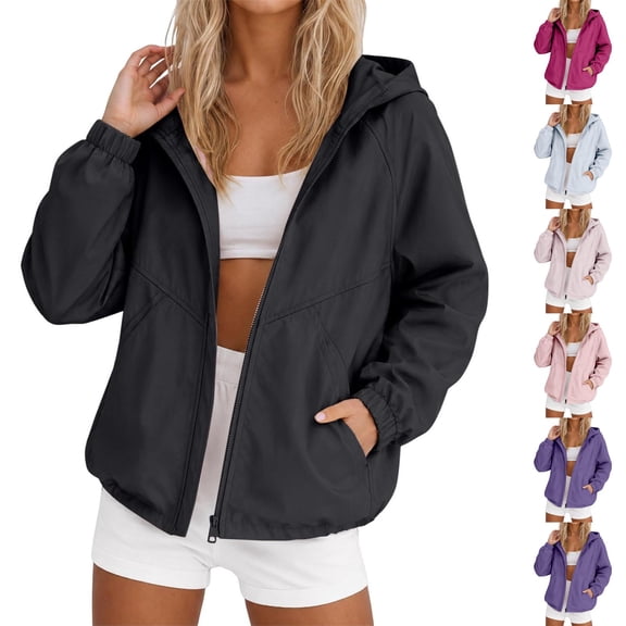 Zip Up Rain Jacket Women Lightweight Waterproof Hooded Jacket Casual Windbreaker Outdoor Raincoat, 2XL