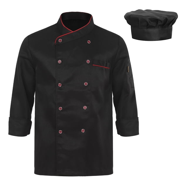 Alvivi Mens Short Sleeves Chef Coat with Chef Hat Set Chef Jacket Cooker Cap Hotel Kitchen Uniform E05 3XL