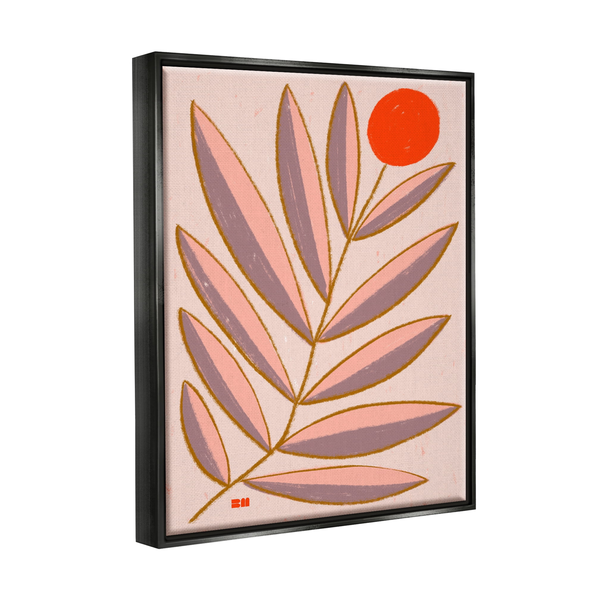 Stupell Industries Boho Plant Leaves Botanical & Floral Painting Black Floater Framed Canvas Art Print Wall Art, 17 x 21