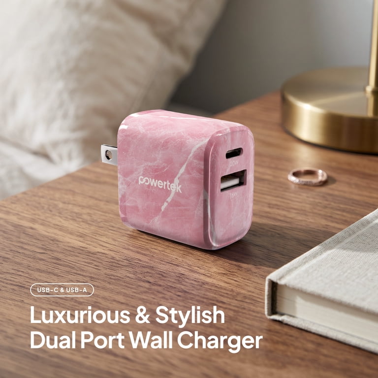 Powertek Marble Dual Port Wall Charger 20W Pink photo 3