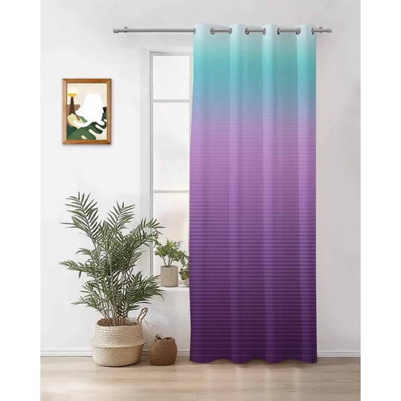 Turquoise Purple Thermal Insulated Blackout Curtains for Bedroom 36 Length Stripe Gradient Room Darkening Curtain 1 Panel Grommet Window Curtain Drape for Living Room Nursery Room