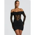 thumbnail image 2 of Off-shoulder Strapless Backless Sexy Mini Dress Women Gown Elegant Lace See Through Long Sleeve Ruched Club Party Dress, 2 of 21