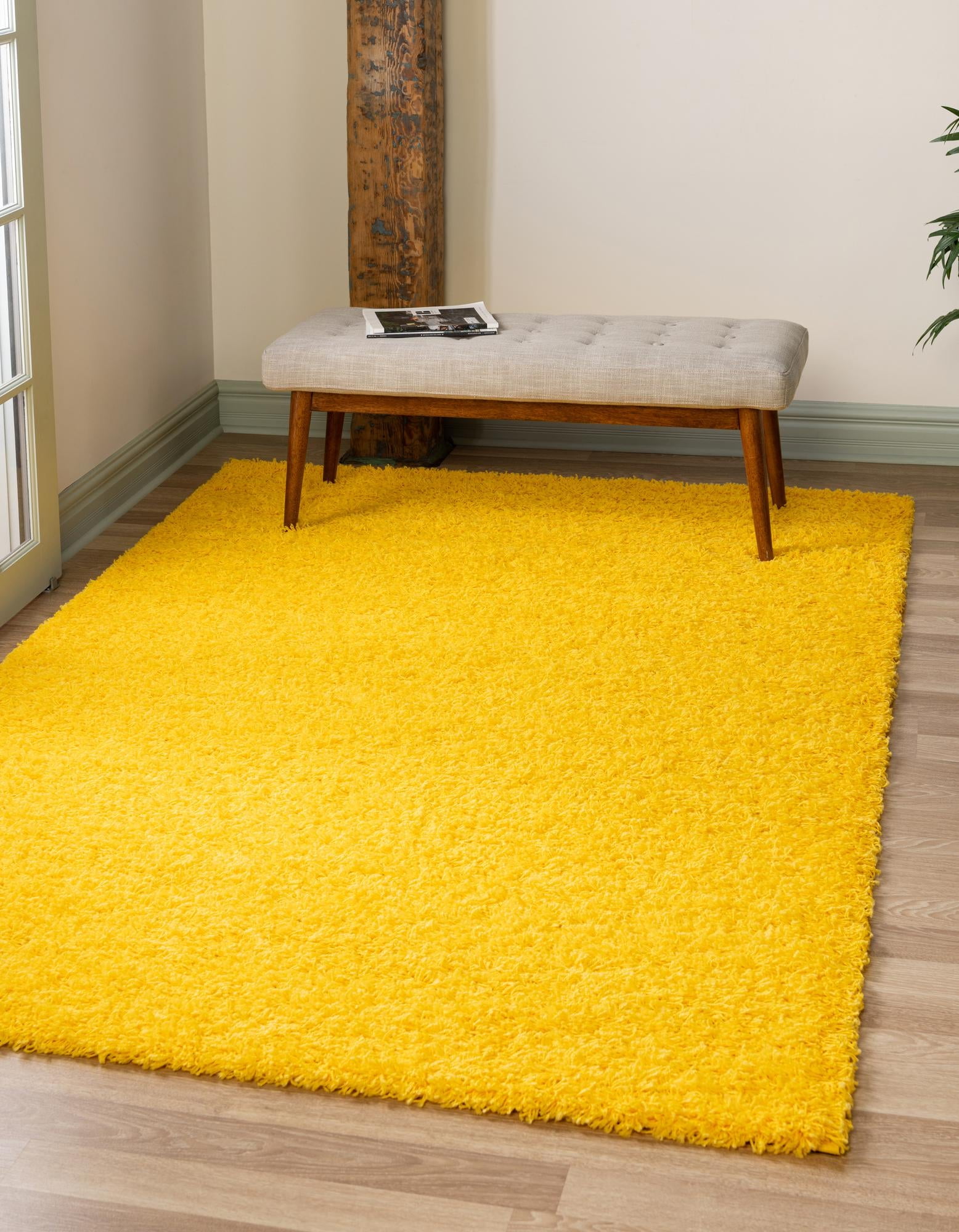 Solid Shag Collection Rug 2' x 3' Tuscan Sun Yellow Shag Rug