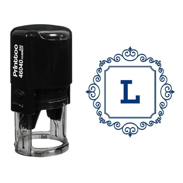 Printtoo Papeterie de Bureau Bordure Tourbillon Carrée Auto-Encre Monogramme Alphabet Initiale R-40 Tampon en Caoutchouc
