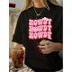 thumbnail image 1 of Women'S Vintage Style Crew Neck T-Shirt, Polyester Knit Fabric, Short Sleeve, Regular Length, with Geometric "Howdy Howdy Howdy" Print, for Summer Tee, 1 of 6