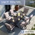 thumbnail image 6 of ALAULM 7PCS Patio Dining Set,Outdoor Metal Patio Furniture Set w/6 Swivel Rocking Chairs & Large Metal Table w/Umbrella Cutout for Garden,Backyard,Sand, 6 of 8