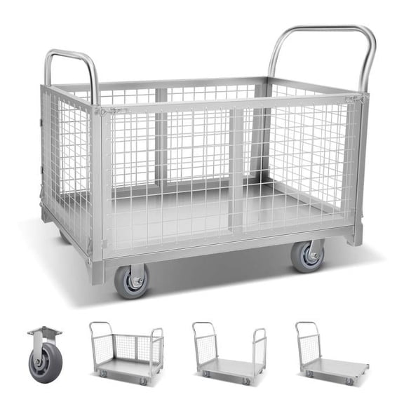 Heavy-Duty 4-in-1 Platform Truck Cart,  Platform Cart with Cage, 2200 LBS Capacity Foldable Cart Dolly, 40"×24" Push Cart for Laundry,Grocery, Storage