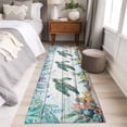 thumbnail image 5 of Summer Ocean Turtle Washable Runner Rugs 2'x6', Nautical Colorful Sea Fish Octopus Coral Wood Grain Low Pile Throw Entryway Rug Non-Slip Sturdy Edge Binding Carpet for Indoor Bedside Entrance Bedside, 5 of 9