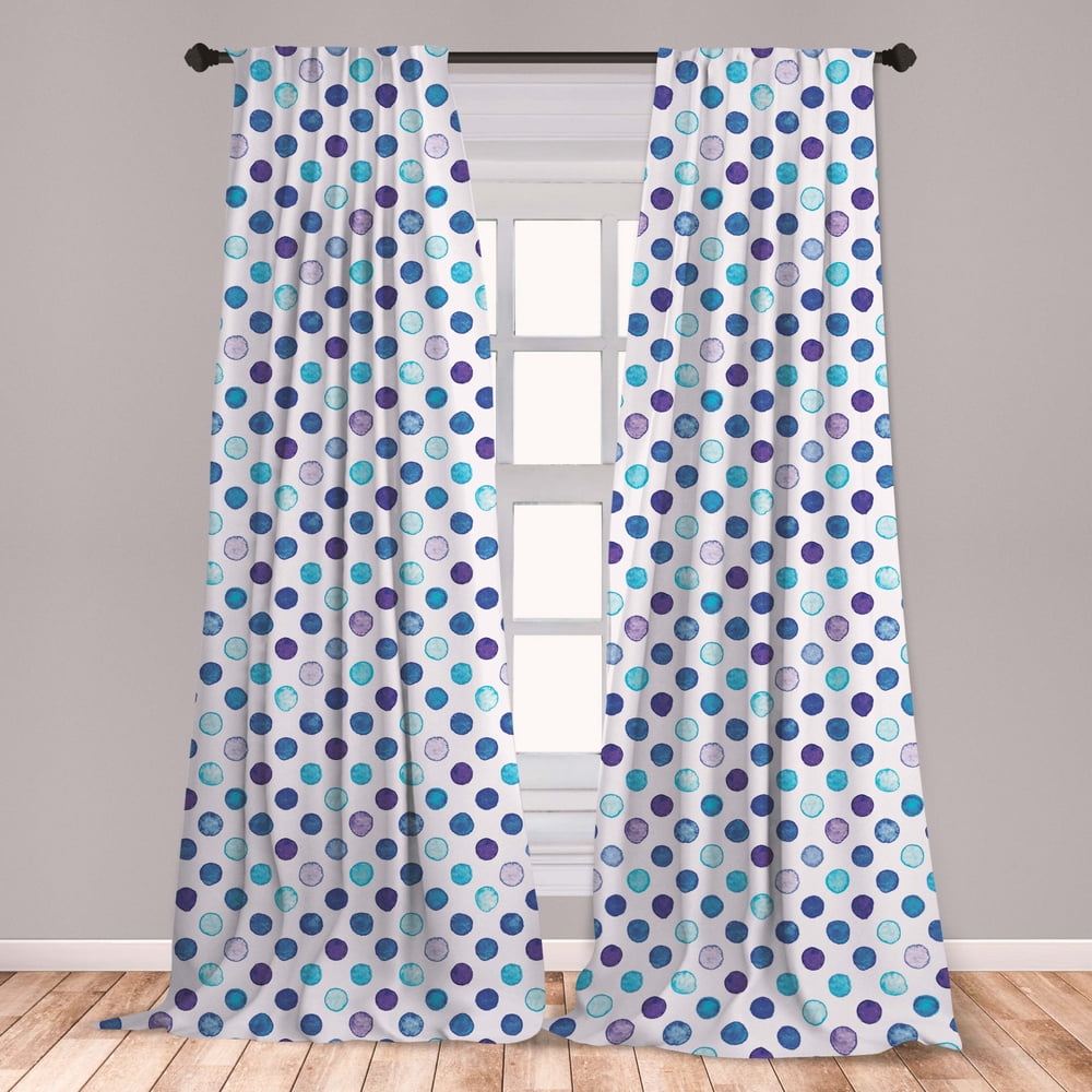 Watercolor Curtains 2 Panels Set, Vintage Polka Dots Motif with