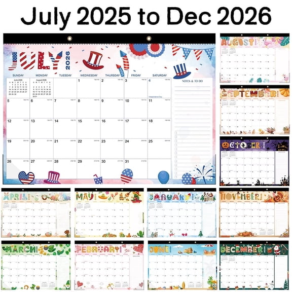 Calendar for Desk and Wall July 2025 to Dec 2026,18 Month Organizer for Home or Office, 17" x 12"
